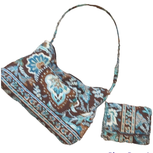 Vera Bradley Java Blue Shoulder Bag with Matching Trifold Wallet - Picture 2 of 6